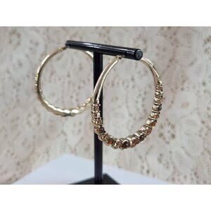 EUC Liz Claiborne Earthtone Gold-Tone Rhinestone Hoop Earrings